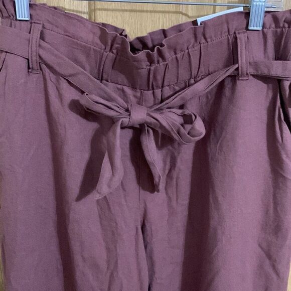 Maurices Linen Ankle Pants Brown Paper Bag High Rise 29” Leg - Picture 2 of 9